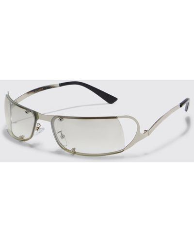 BoohooMAN Cut Out Rectangle Lens Sunglasses - Gray