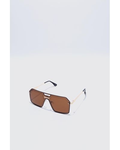 BoohooMAN Metal Aviator Detail Sunglasses - Weiß