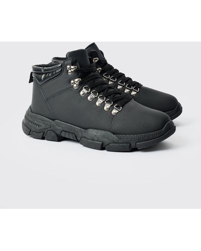 BoohooMAN Chunky Sole Worker Boot In Black