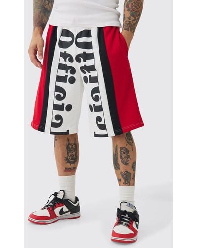 Boohoo Oversized Long Length Official Loopback Shorts - Red