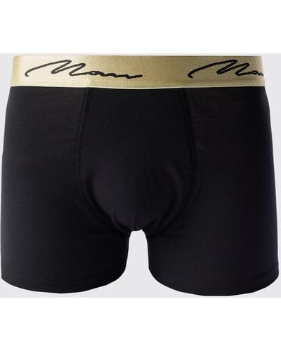 BoohooMAN Signature Gold Waistband Boxers In Black