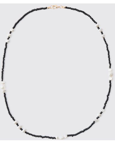 BoohooMAN Contrast Bead Necklace - White