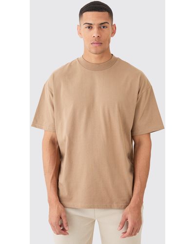 BoohooMAN Oversized Extended Neck Heavyweight T-shirt - Natural