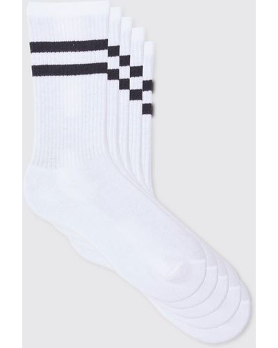 BoohooMAN 5er-Pack Sport-Socken mit Streifen - Weiß