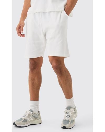 BoohooMAN Loose Fit Mid Length Heavyweight Ribbed Shorts - Weiß