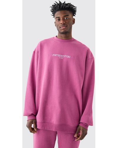 BoohooMAN Tall Oversized Extended Neck Limited Sweatshirt - Pink