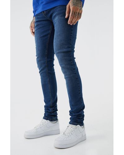 BoohooMAN Tall Skinny Stretch Stacked Tinted Jeans - Blue