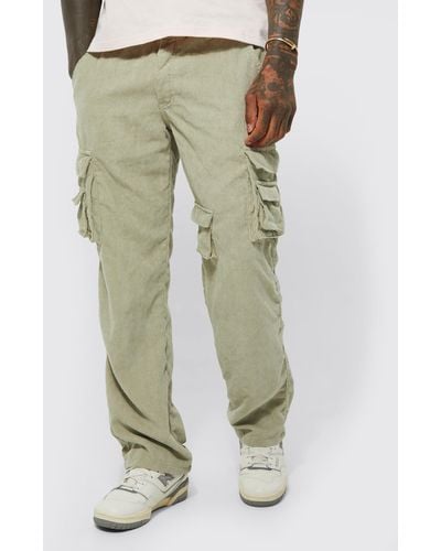 Boohoo Relaxed Fit Multi Pocket Cord Cargo Trouser - Green