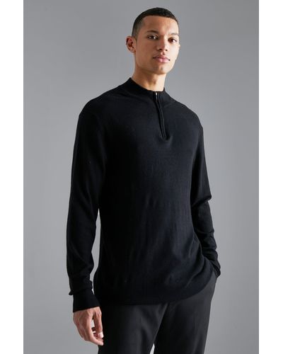 BoohooMAN Tall Funnel Neck Half Zip Sweater - Black
