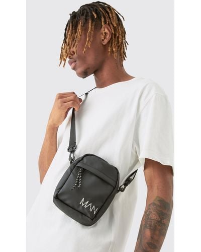 BoohooMAN Basic Messengar Bag In Black - White