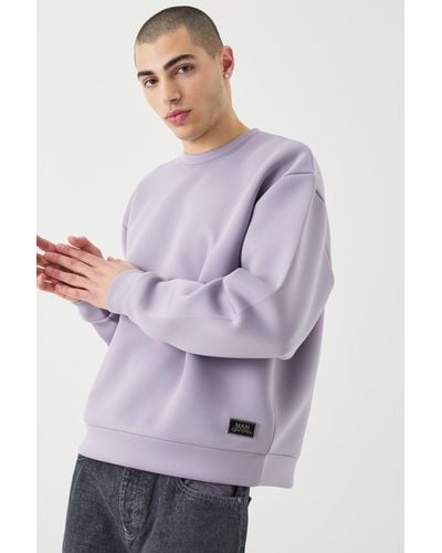 BoohooMAN Oversized Boxy Bonded Scuba Sweatshirt - Purple