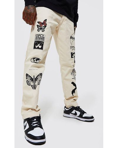 BoohooMAN Elastic Waist Relaxed Graphic Print Chino Trouser - Multicolor