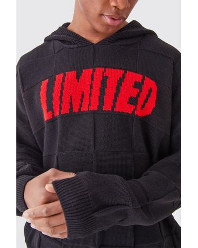 BoohooMAN Oversized Textured Knitted Branded Hoodie