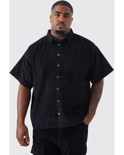 BoohooMAN Plus Boxy Fit Cord Shirt - Black