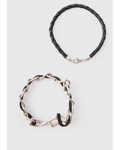 BoohooMAN 2 Pack Rope And Chain Bracelets - Schwarz