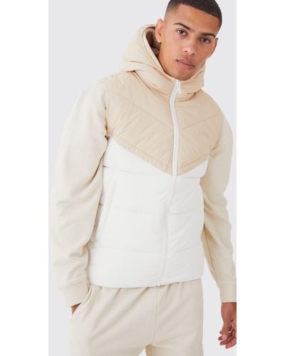 BoohooMAN Man Colour Block Quilted Hooded Gilet - White