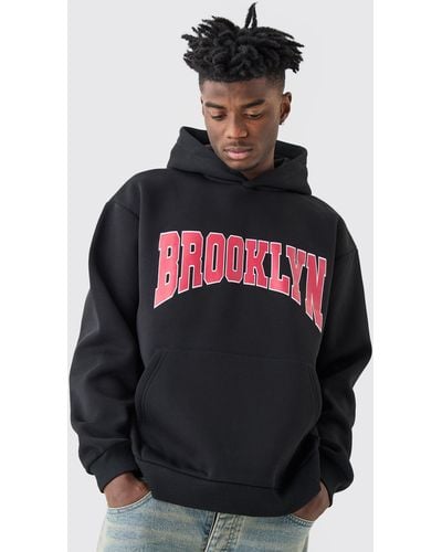 BoohooMAN Oversized Brooklyn Varsity Hoodie - Black