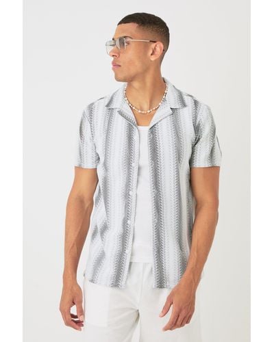 BoohooMAN Open Stitch Sheer Stripe Shirt - White