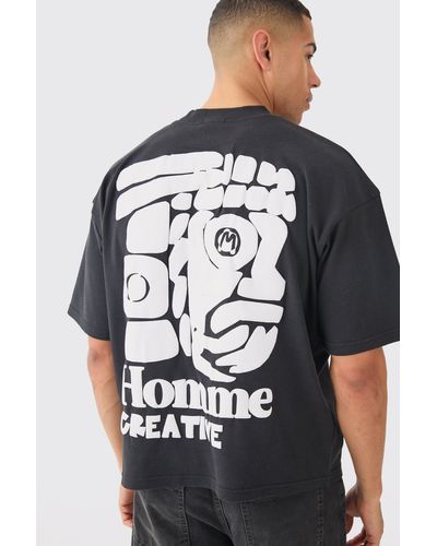 BoohooMAN Heavyweight Interlock Chain Stitch Palm T-shirt - Black