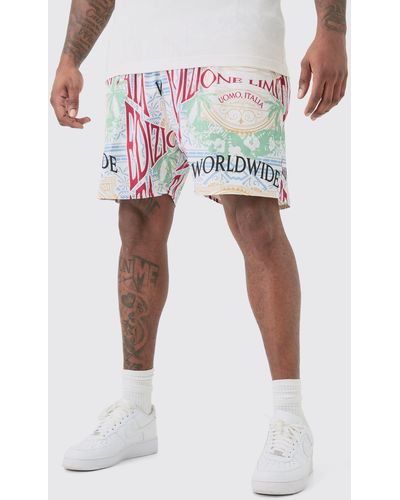 BoohooMAN Plus Tapestry Printed Trunkss - White