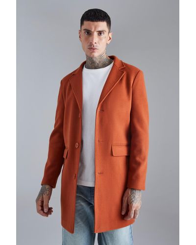 BoohooMAN Single Breasted Wool Mix Overcoat - Orange