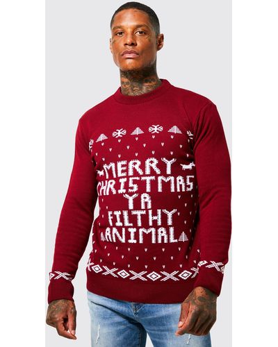 Boohoo Merry Christmas Ya Filthy Animal Sweater - Red
