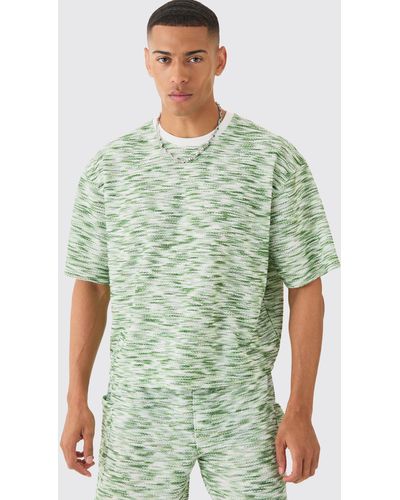 BoohooMAN Oversized Slub Boucle Short Sleeve Sweatshirt - Green