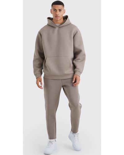BoohooMAN Oversized Bonded Scuba Hooded Tracksuit - Natural