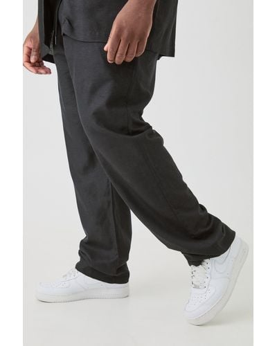 BoohooMAN Plus Elasticated Waist Relaxed Linen Trousers In Black