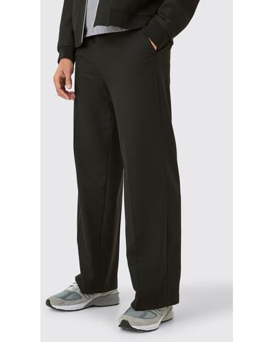 BoohooMAN Side Stripe Drawcord Waist Crop Straight Fit Smart Trousers - Schwarz