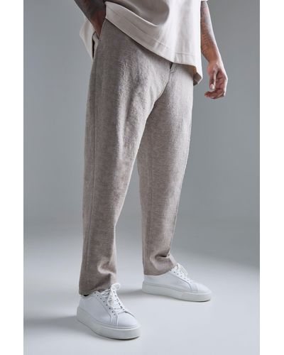 BoohooMAN Plus Textured Cotton Jacquard Smart Tapered Trousers - Grau