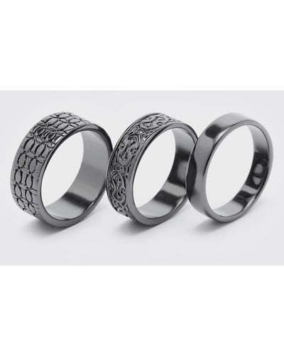 BoohooMAN 3 Pack Ring Set - Metallic