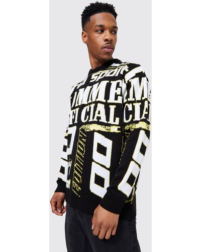 BoohooMAN All Over Moto Knitted Jumper - White