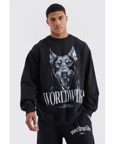 BoohooMAN Sweatshirt mit Worldwide-Print - Schwarz