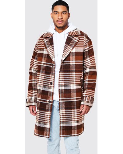 BoohooMAN Tall Wool Look Flannel Single Breasted Overcoat - Red