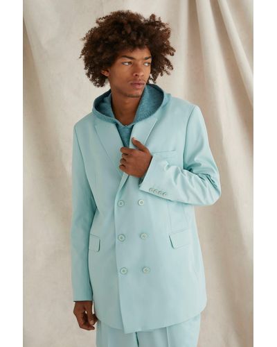 BoohooMAN Double Breasted Oversized Blazer - Blue