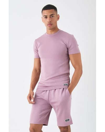 BoohooMAN Muscle Fit Scuba T-shirt & Short Set - Purple