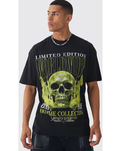 BoohooMAN Oversized Worldwide Skull Print T-shirt - Grün