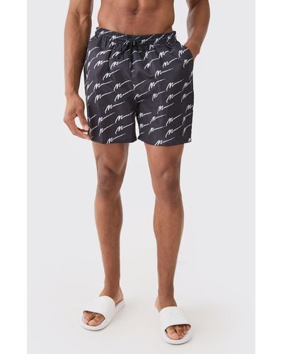 BoohooMAN Mid Length Man Sig Swim Short - Schwarz