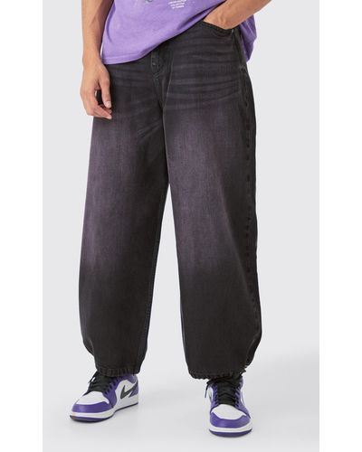 BoohooMAN Purple Tinted Black Denim Parachute Jeans - Blue