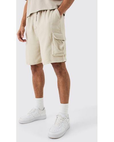 BoohooMAN Oversized Drop Crotch Man Cargo Pocket Jersey Shorts - Natural
