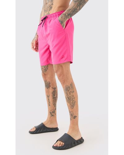 BoohooMAN Tall Mid Length Plain Swim Short - Pink