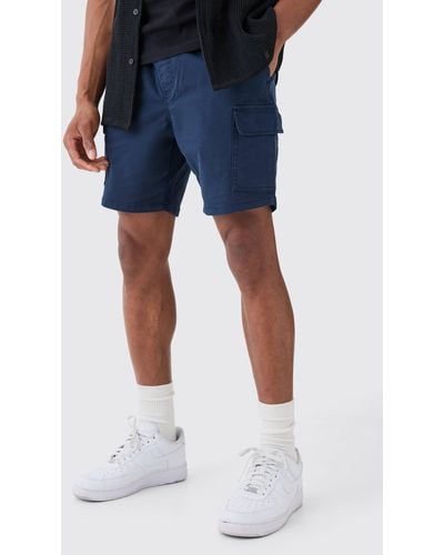 Boohoo Slim Fit Elasticated Waist Cargo Shorts - Blue