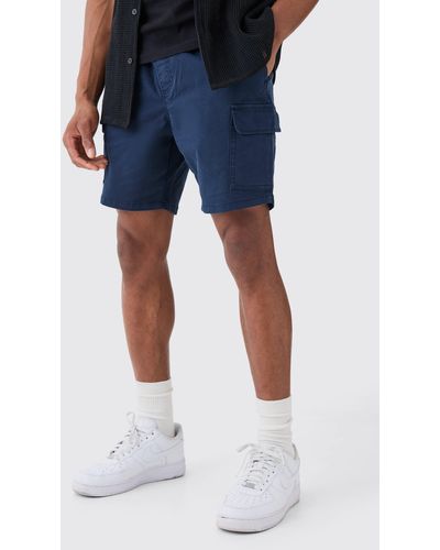 BoohooMAN Slim Fit Cargo Shorts - Blue