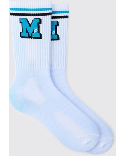 BoohooMAN M Varsity Sports Stripe Socks - Blue