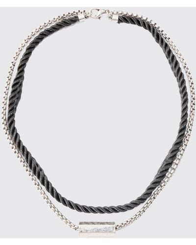 BoohooMAN Rope And Chain Multi Layer Necklace - Weiß