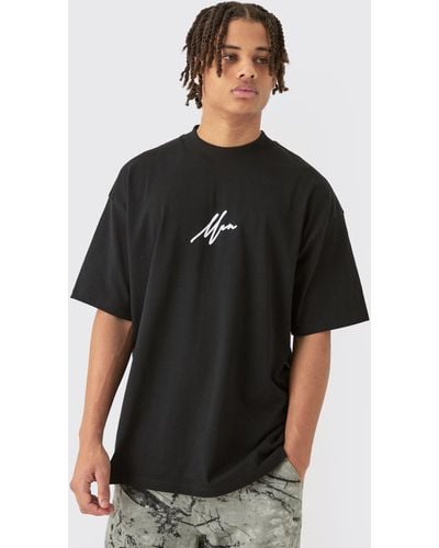 BoohooMAN Oversized Extended Neck Flock Printed T-shirt - Black