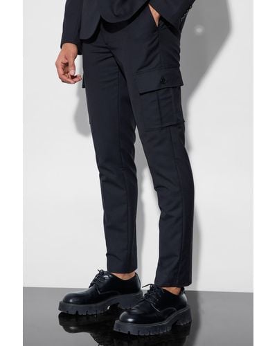 BoohooMAN Skinny Fit Cargo Suit Trousers - Black