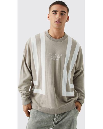 Boohoo Oversized Drop Shoulder Color Block Sweater - Gray