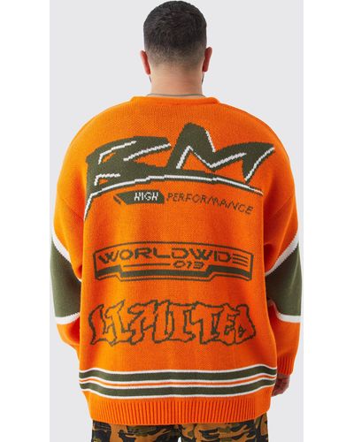 BoohooMAN Plus Oversized Lace Up Hockey Jumper - Orange